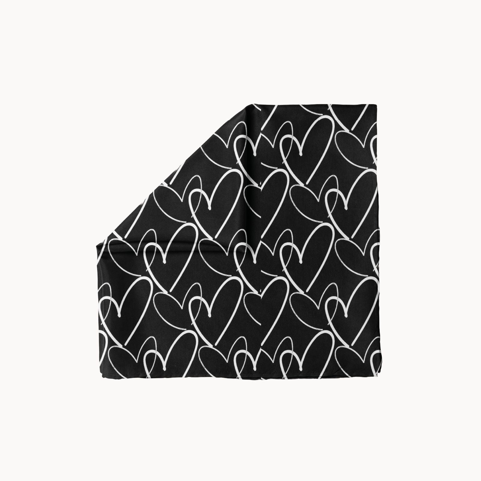 Black heart print headscarf for women, lightweight fashion accessory, romantic hair wrap for weddings or everyday wear