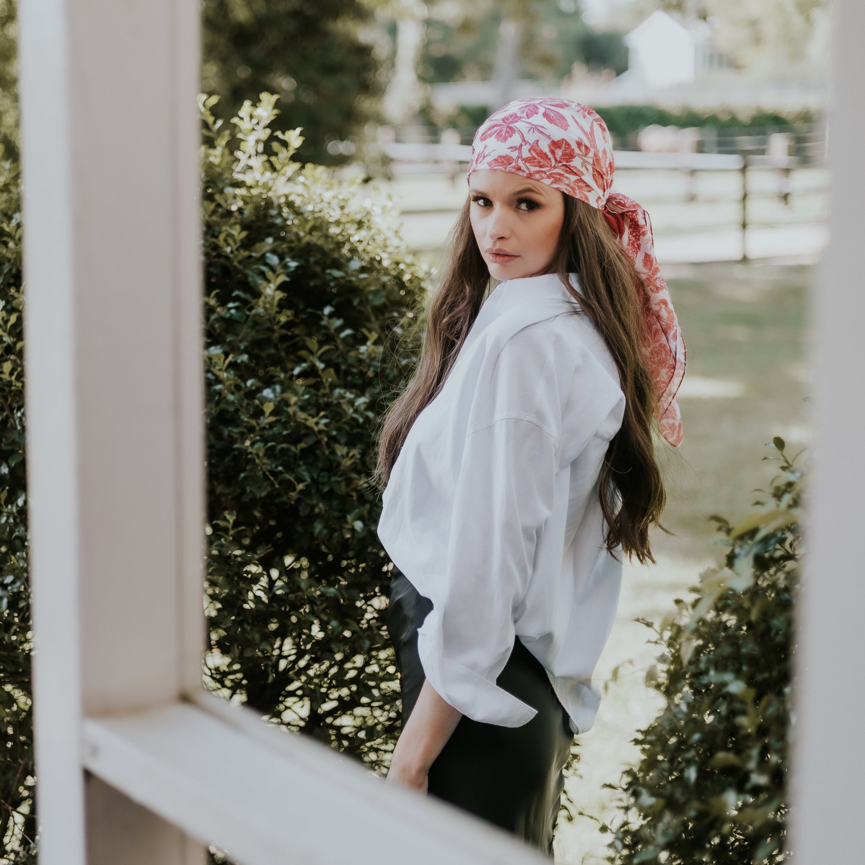 Red Toile Head Scarf