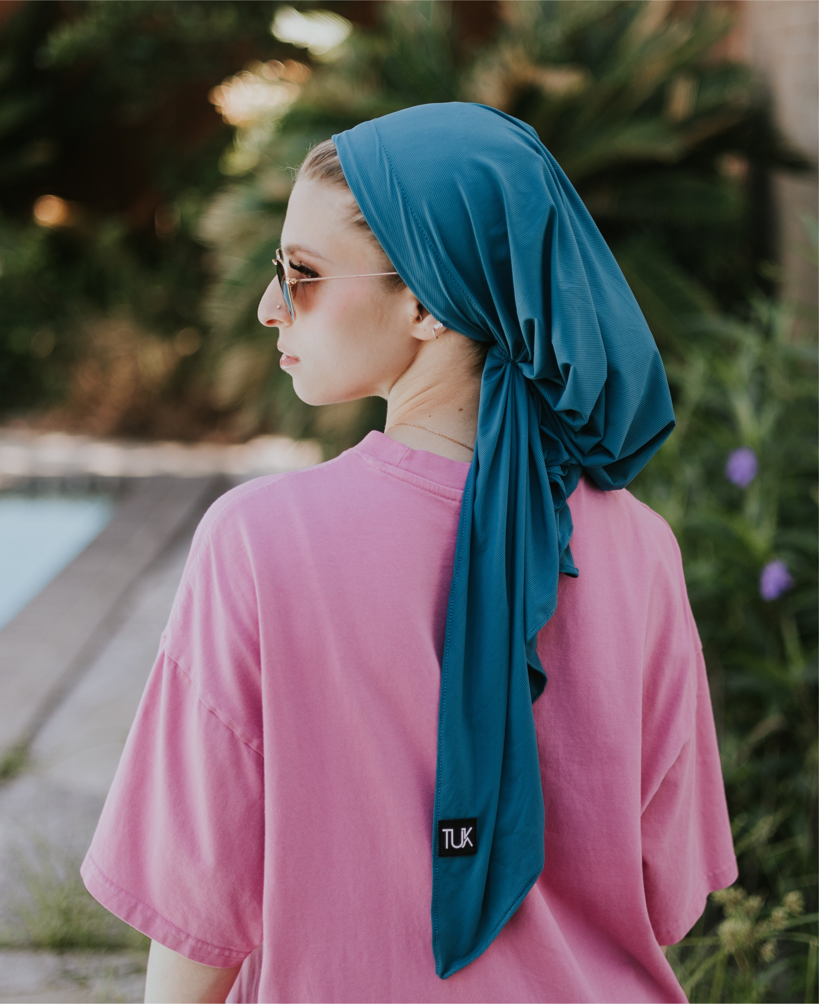Turquoise Dri Fit Ribbed (with velvet+silicone strong grip band and drifit dust bag) Head Scarf