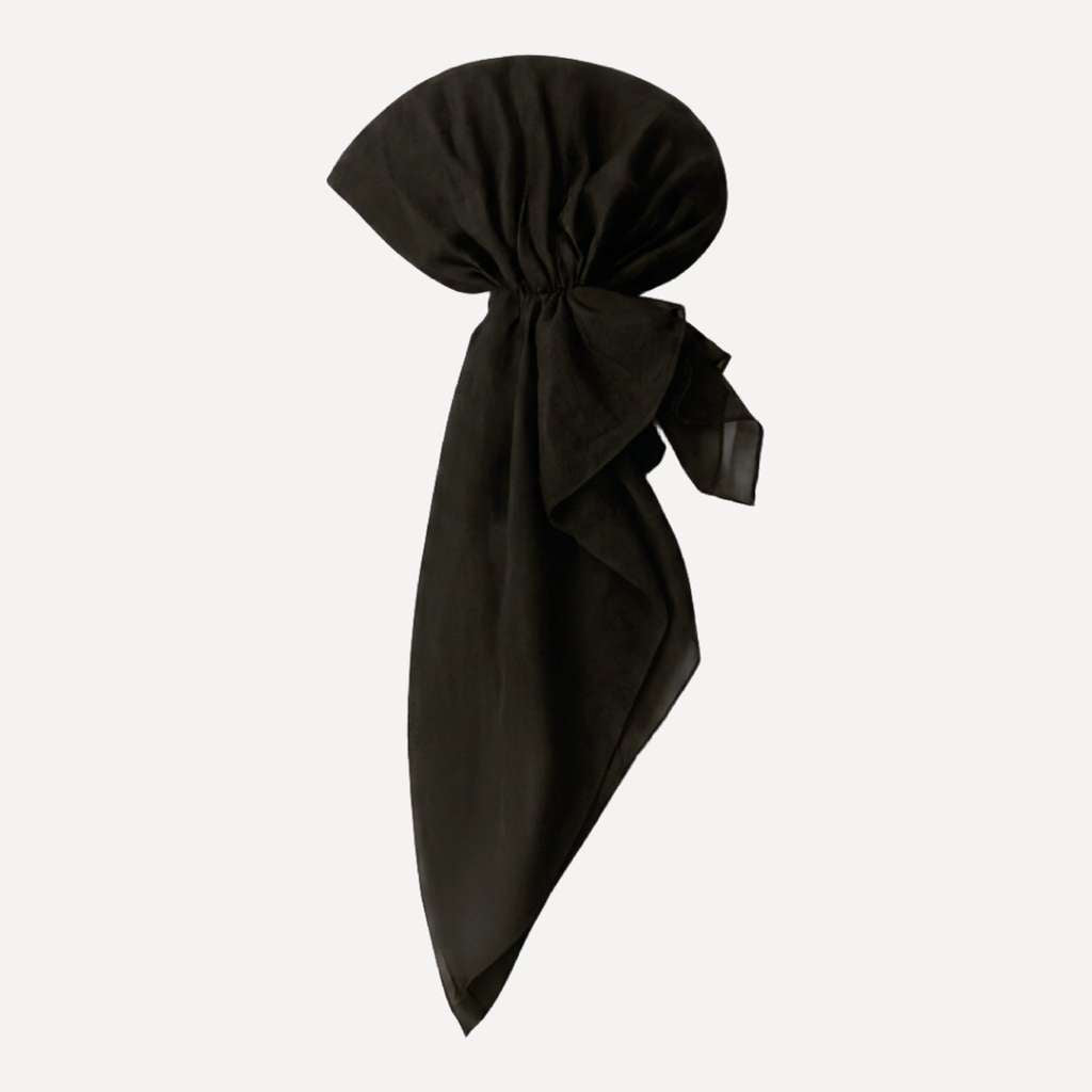 Black Solid Head Scarf by TUK styled in a pre-tied design, featuring a smooth drape, elegant black finish, and lightweight feel.