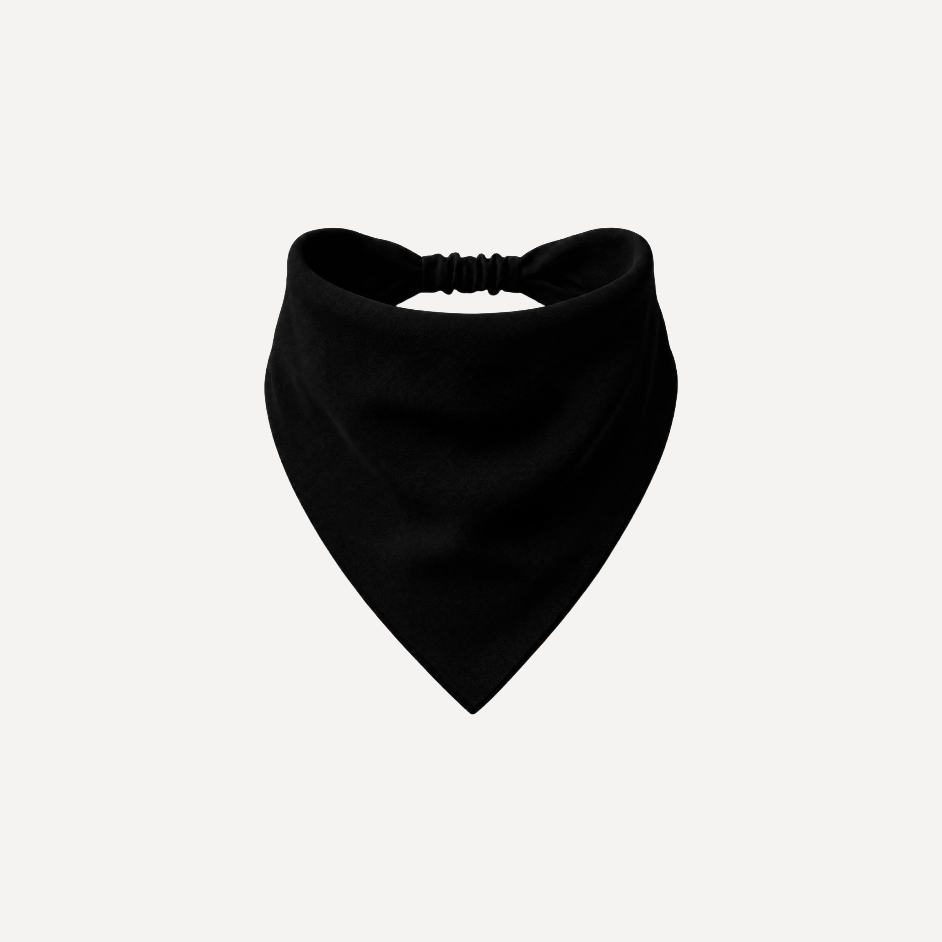 Black Solid Headband Bandana with a sleek matte finish, tapered triangle shape, and elastic back for a secure fit.