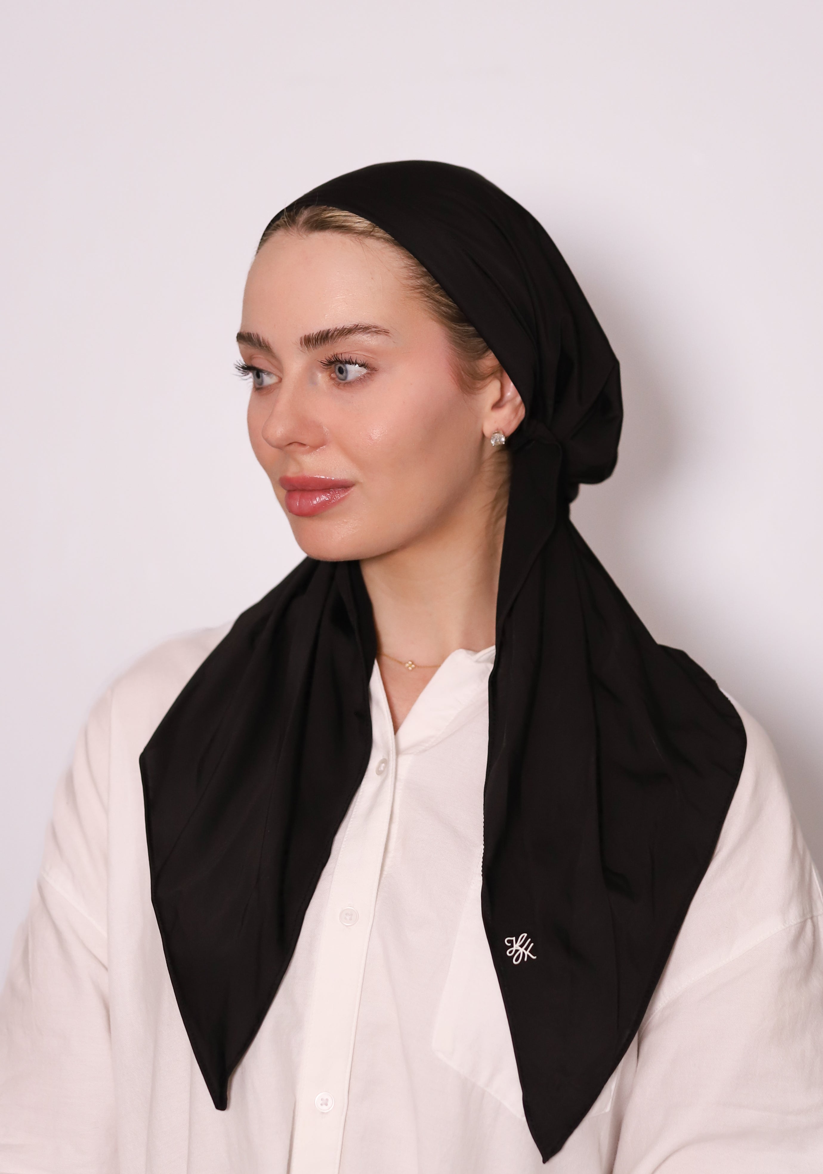 Black Swim Head Scarf by TUK, modest quick-dry swim headscarf in black with secure fit, lightweight coverage for beach and pool.