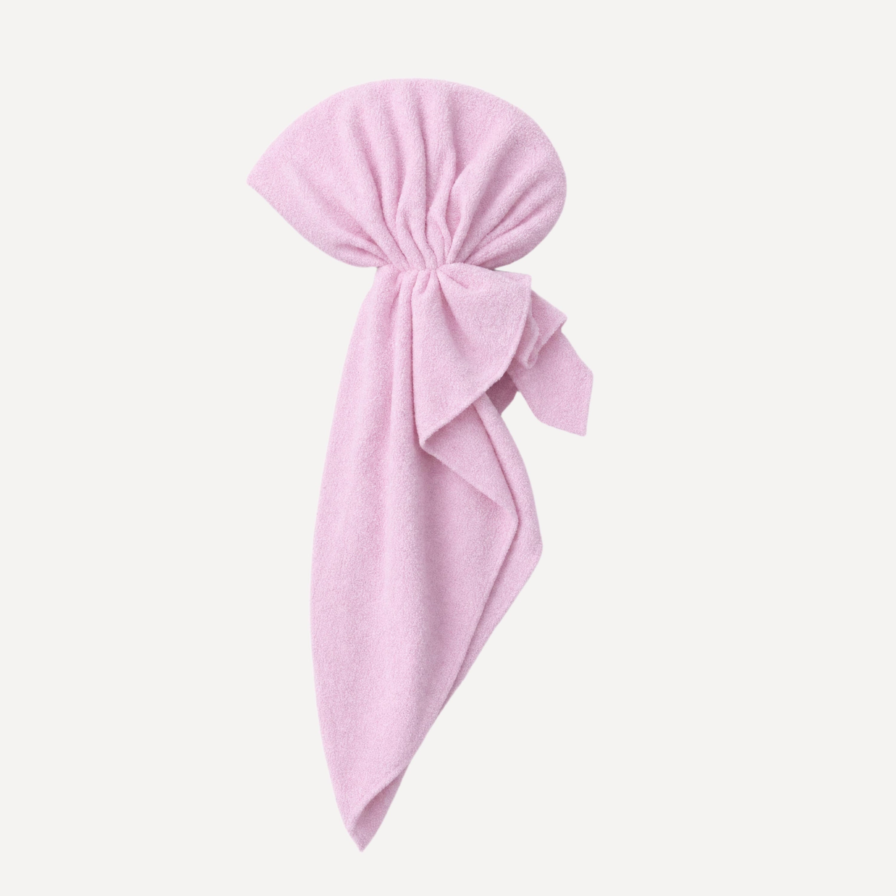 Blush Pink Terry Head Scarf in soft absorbent microfiber with elegant gathered design for spa, skincare, and hair care use.