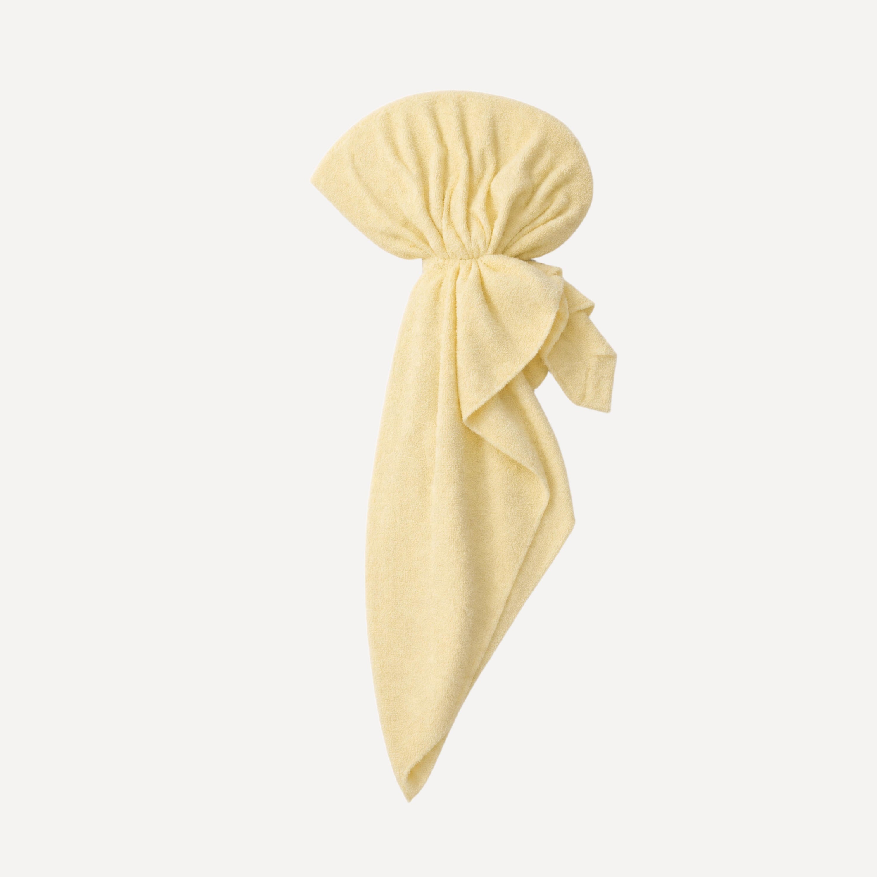 Soft butter yellow terry head scarf by TUK, cozy absorbent hair wrap accessory for everyday wear and stylish comfort.