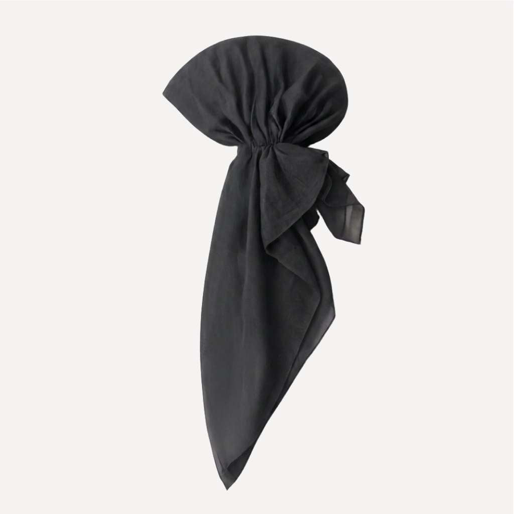Charcoal Solid Head Scarf by TUK styled as a pre-tied headscarf in elegant charcoal, offering modest comfort and versatility.
