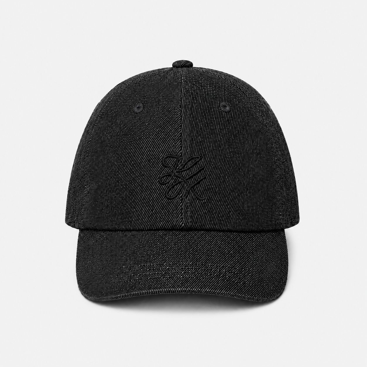 TUK Dark Wash Denim Cap in black premium denim with tonal embroidered logo, curved brim, and classic baseball cap design.