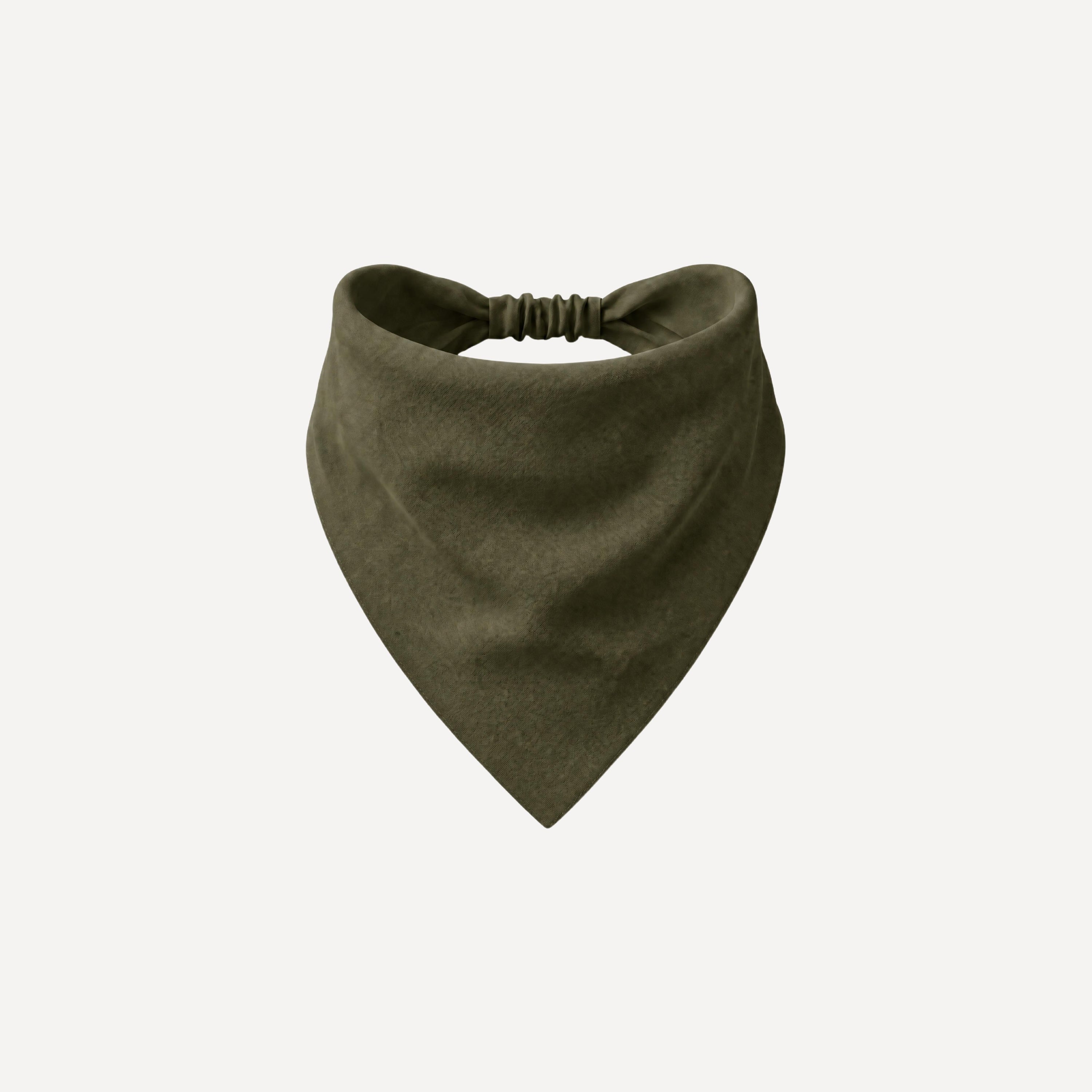 Deep Olive Solid Headband Bandana by TUK featuring a soft olive fabric, triangular bandana shape, and elastic back fit.