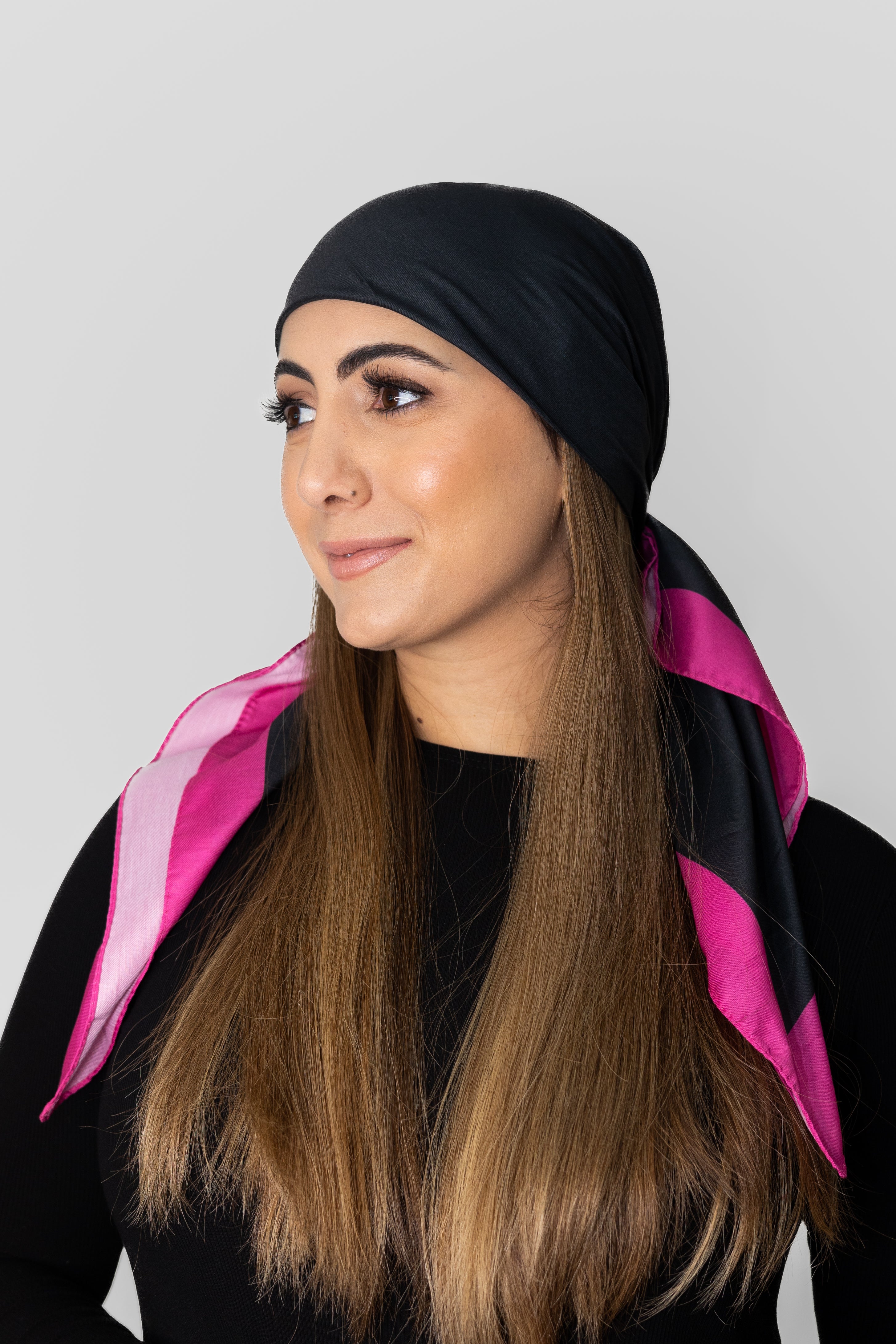 Black With Hot Pink Border Head Scarf