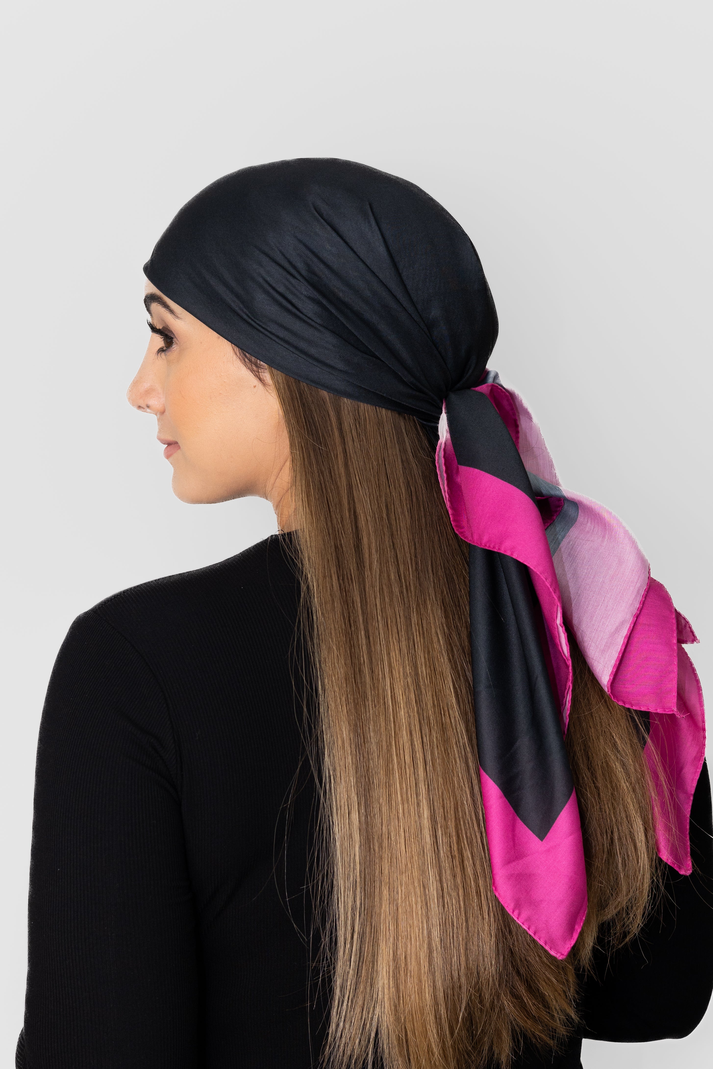 Black With Hot Pink Border Head Scarf
