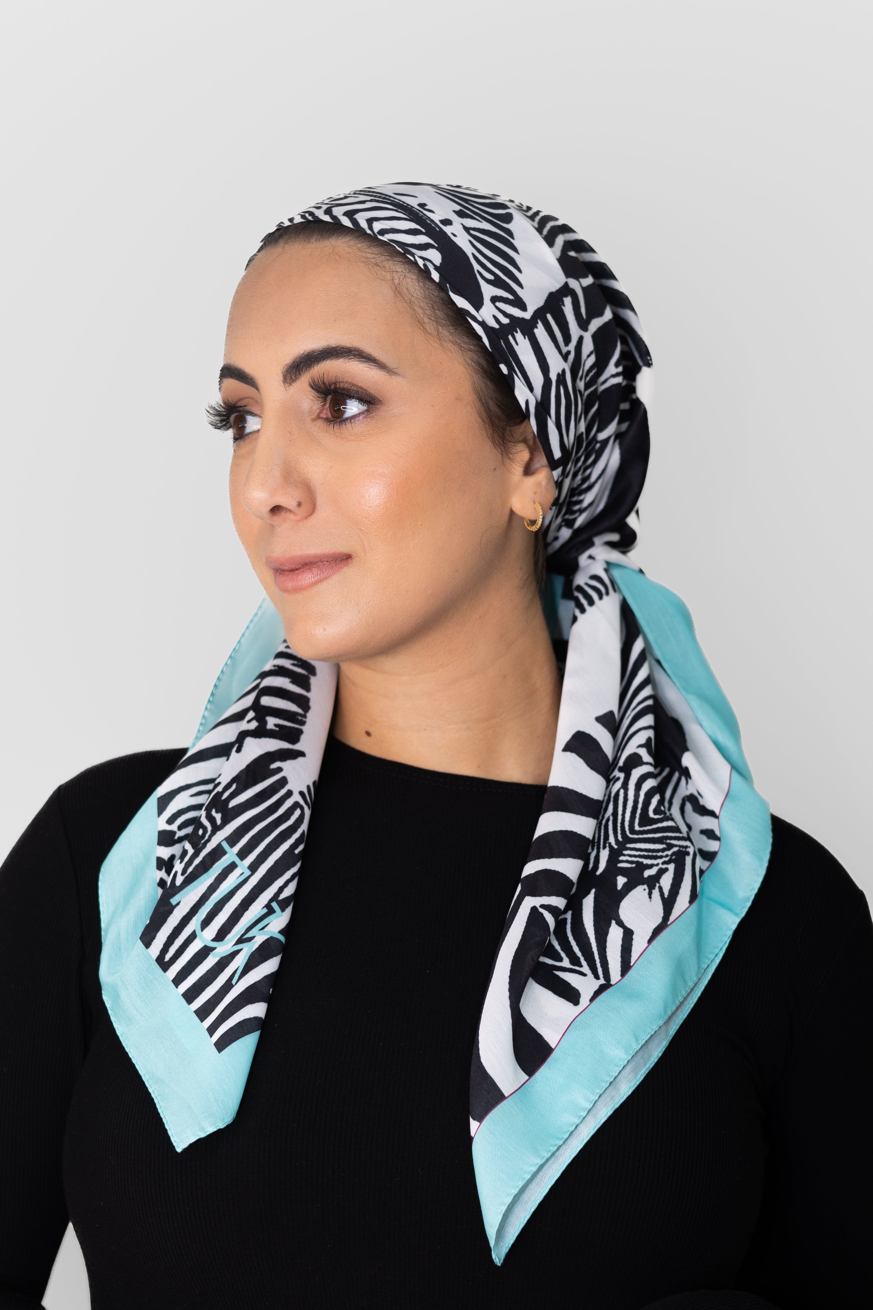 Safari With Sky Blue Border Head Scarf