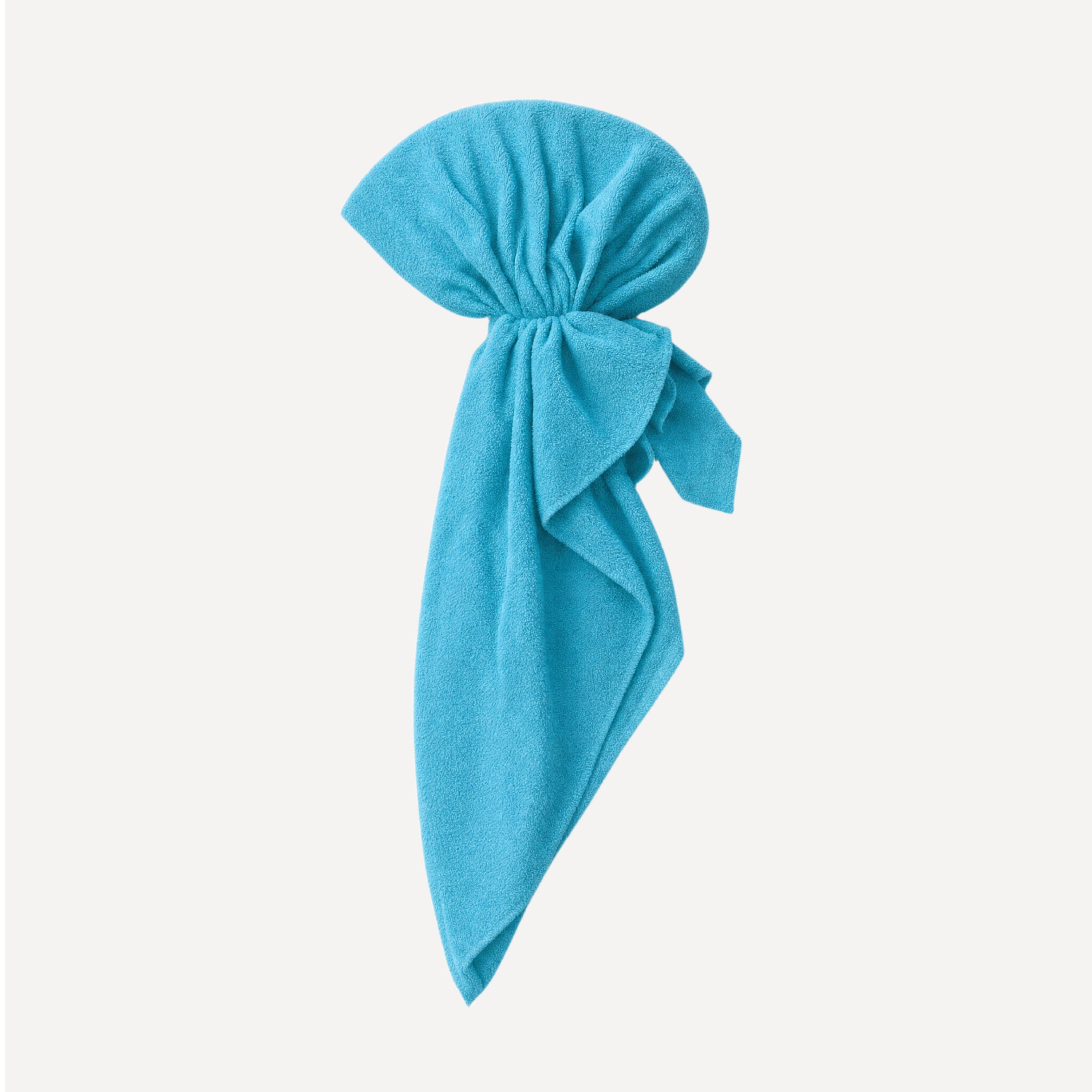 Electric Blue Terry Head Scarf in soft terrycloth fabric with stylish bow tie design for trendy everyday hair styling.
