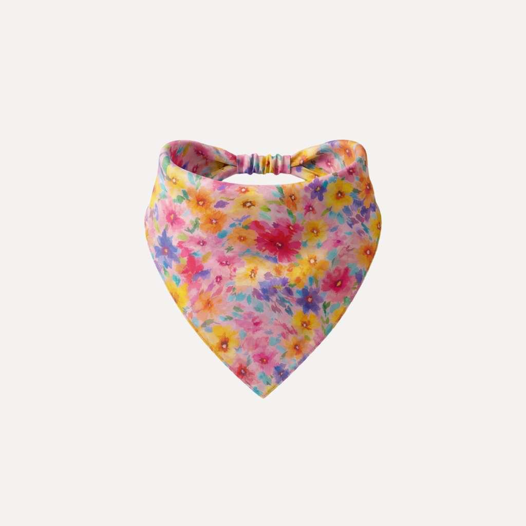 TUK Flower Hour Headband Bandana with vibrant multicolor floral print, soft fabric, stylish versatile hair accessory chic use.