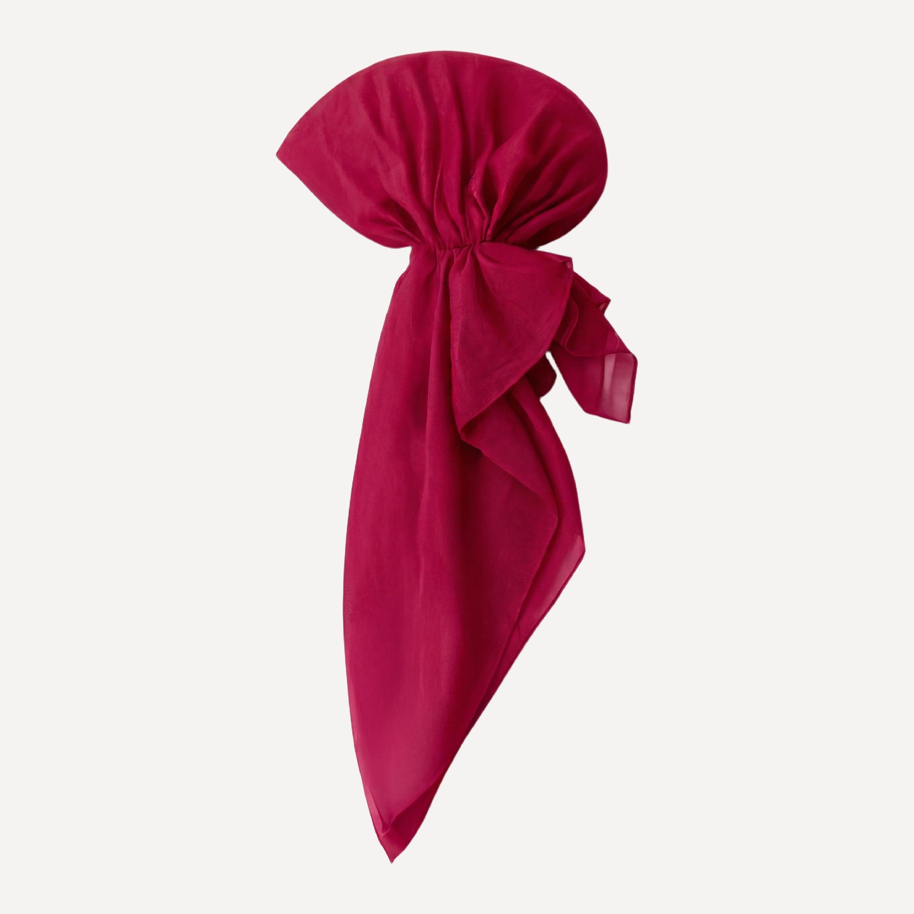 TUK Fuchsia Solid Head Scarf styled in a pre-tied wrap, featuring a vibrant fuchsia hue and elegant flowing silhouette.