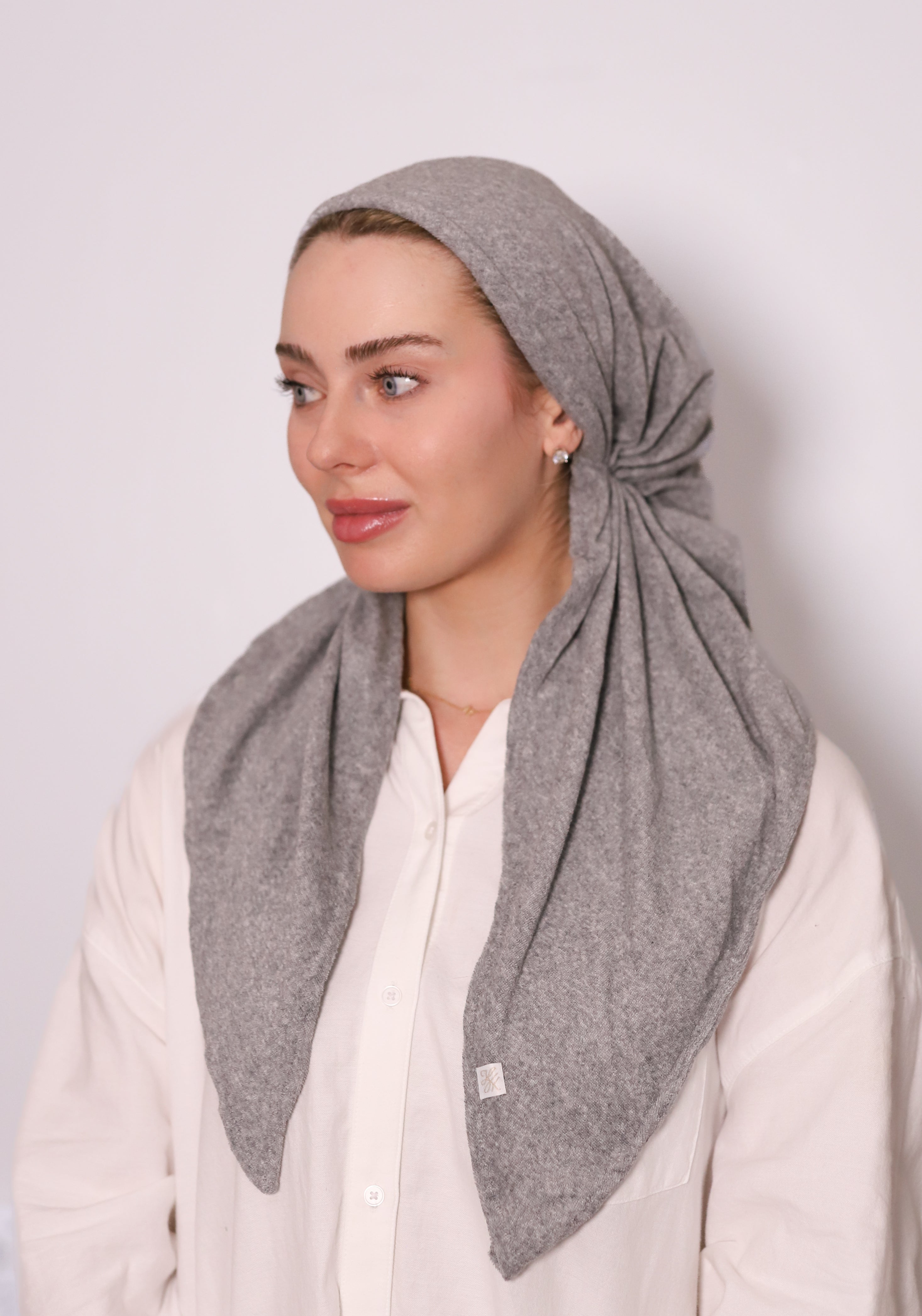 Heather Gray Terry Head Scarf by TUK, soft absorbent terry headscarf in heather gray, comfortable full-coverage hair wrap design.