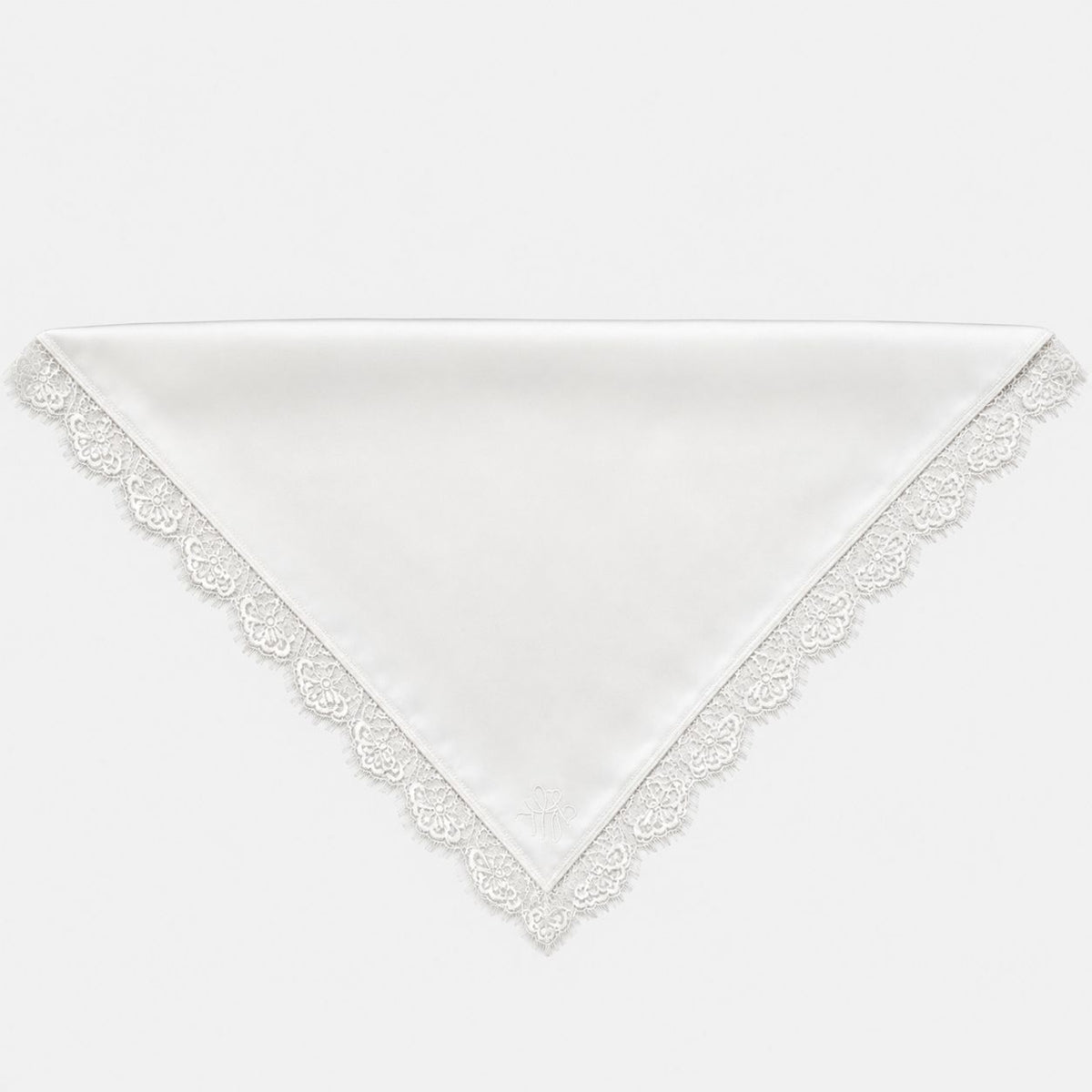 TUK Ivory Lace Trim Silk Head Scarf with smooth satin finish and delicate floral lace edging in an elegant triangle design.