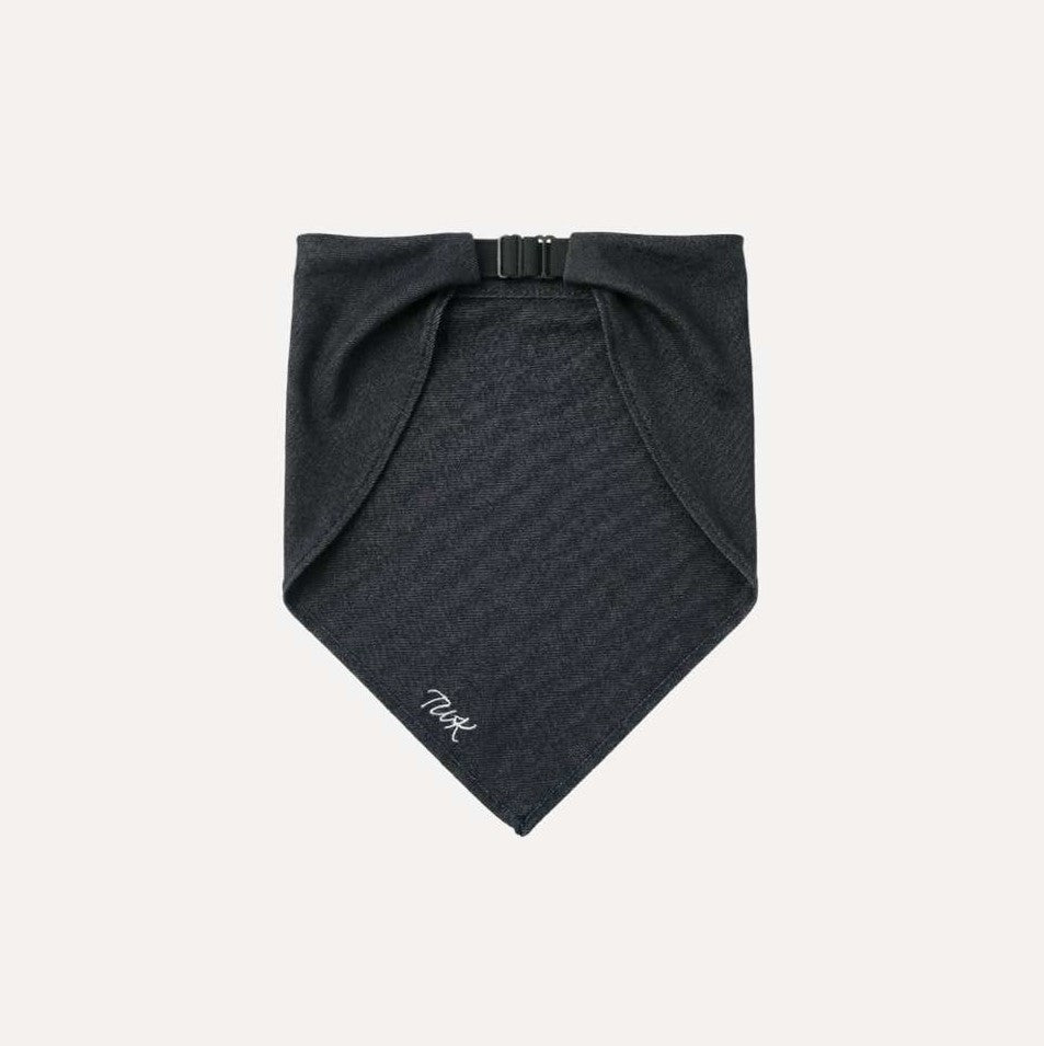 TUK Jet Denim Bandana back view in black denim featuring an adjustable buckle closure, clean finish, and embroidered logo.