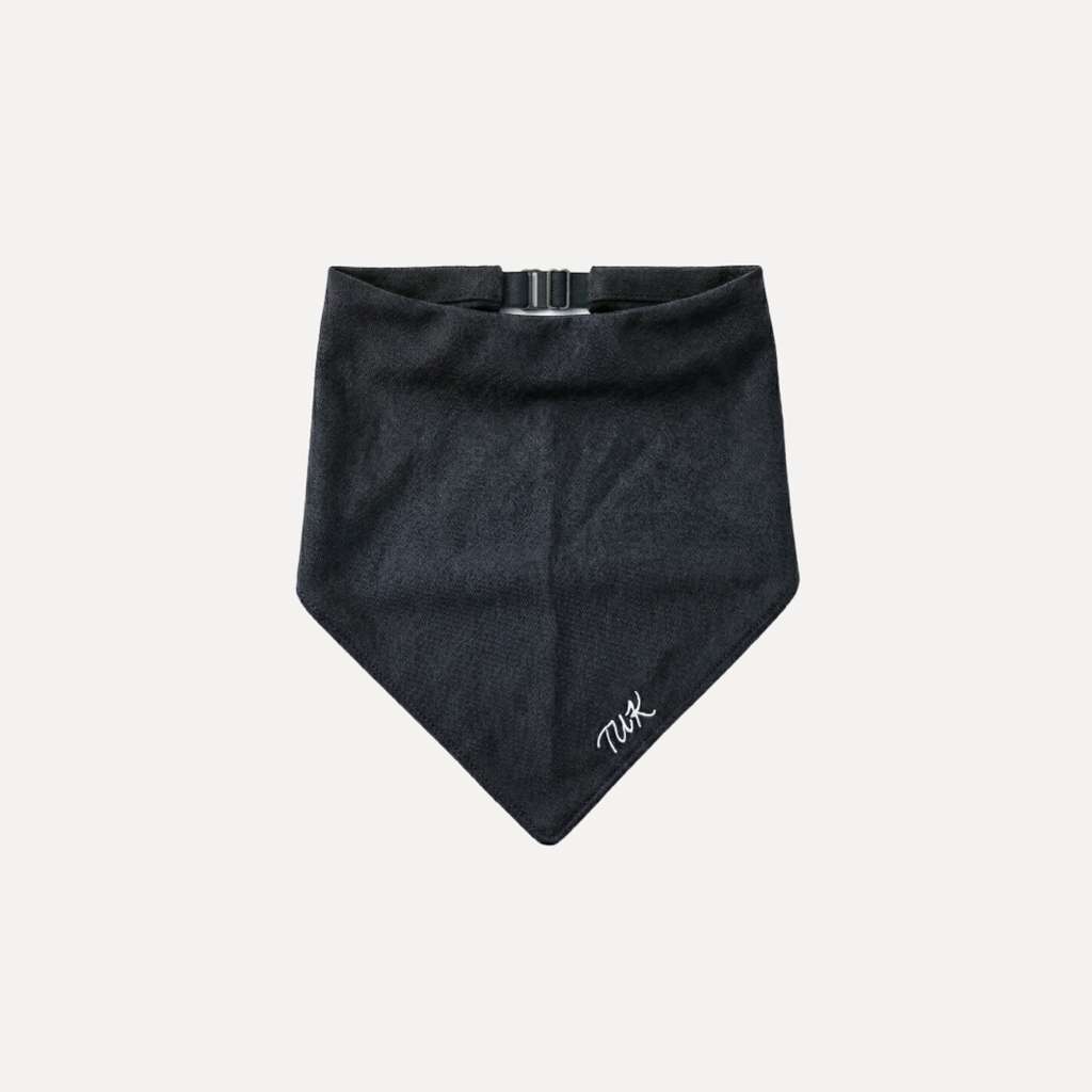 Jet Denim Bandana by TUK in premium black denim with an adjustable buckle closure and sleek minimalist design.
