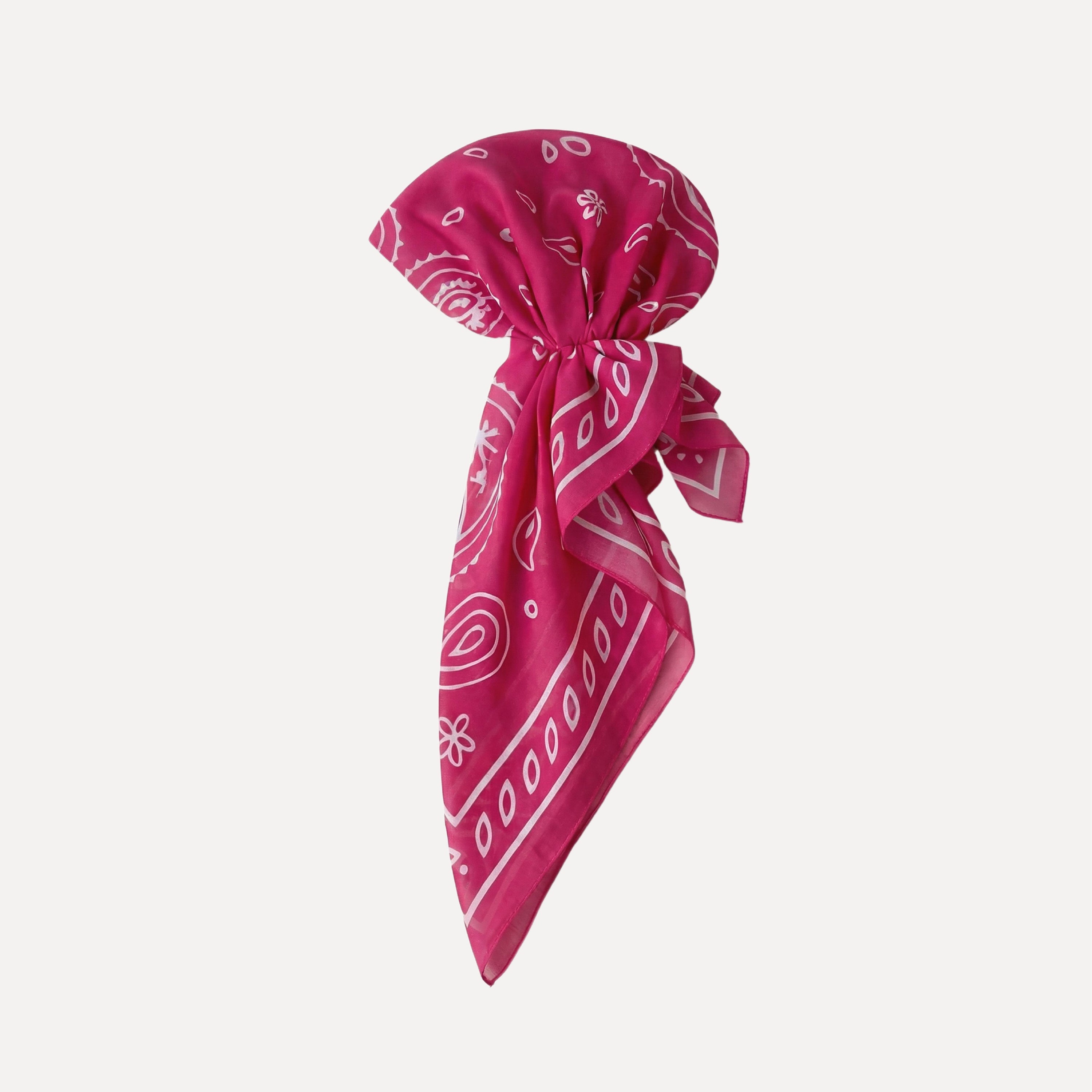 Pink paisley pre-tied headscarf by TUK, Knot Today Head Scarf, bandana style hair wrap with adjustable tie, stylish accessory