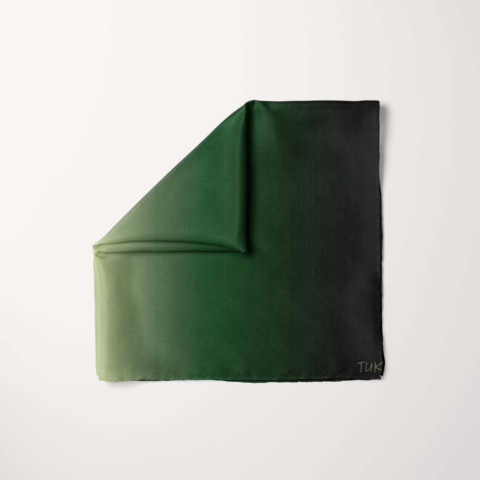 Chic TUK Low Range Head Scarf in gradient green to black tones, a fashionable square scarf for everyday wear.