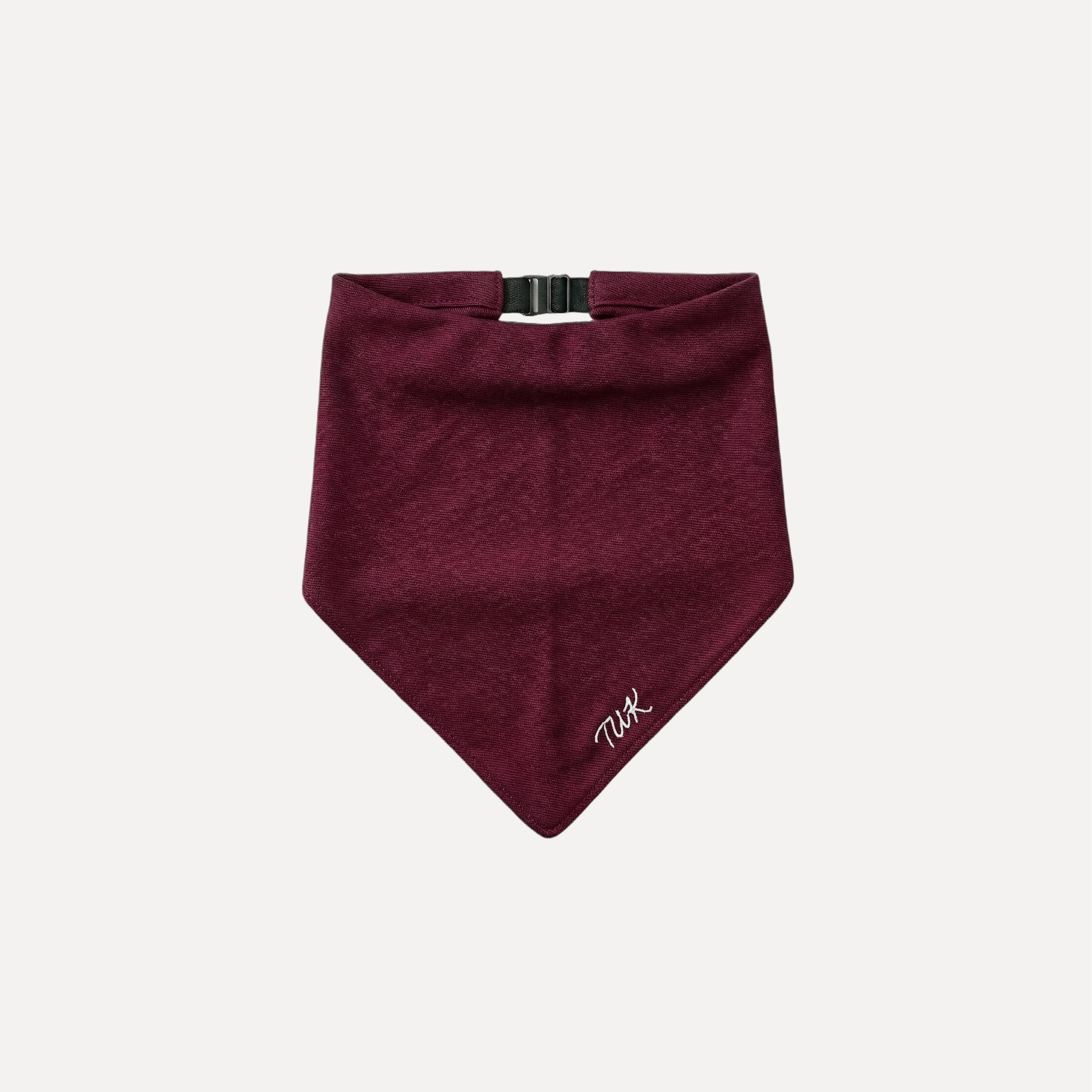 Merlot Denim Bandana by TUK in rich burgundy denim with personalized embroidery, a stylish and timeless accessory.