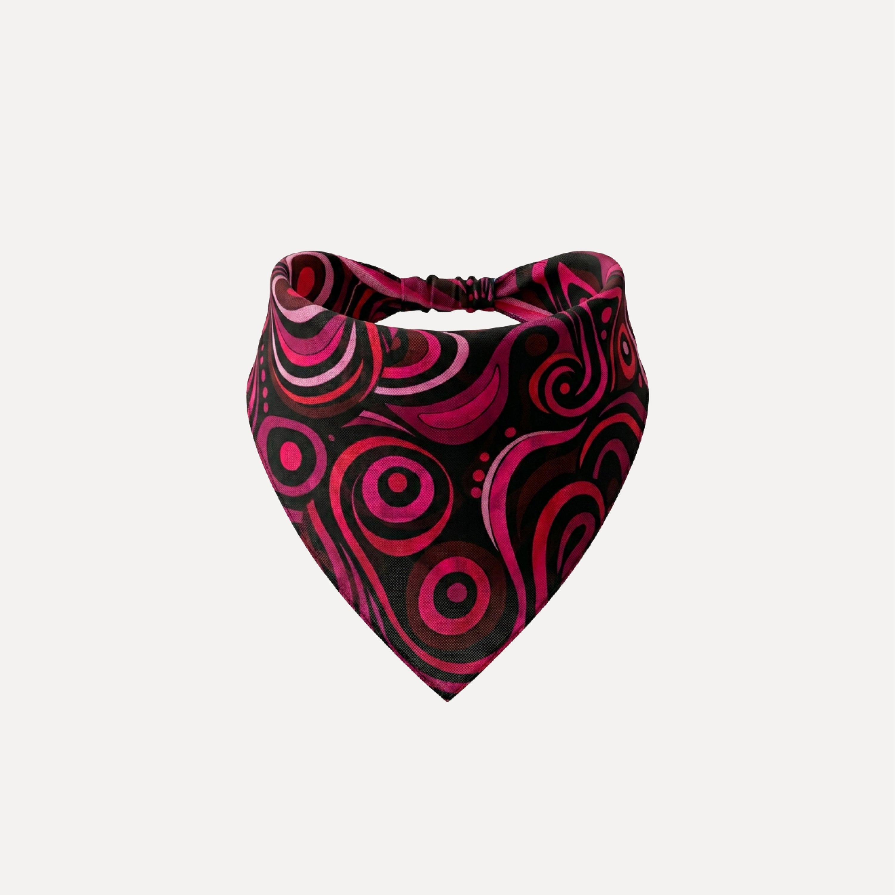 Pink and black abstract swirl headband bandana by Tie Ur Knot, bold statement hair accessory for workouts, festivals, and everyday style.
