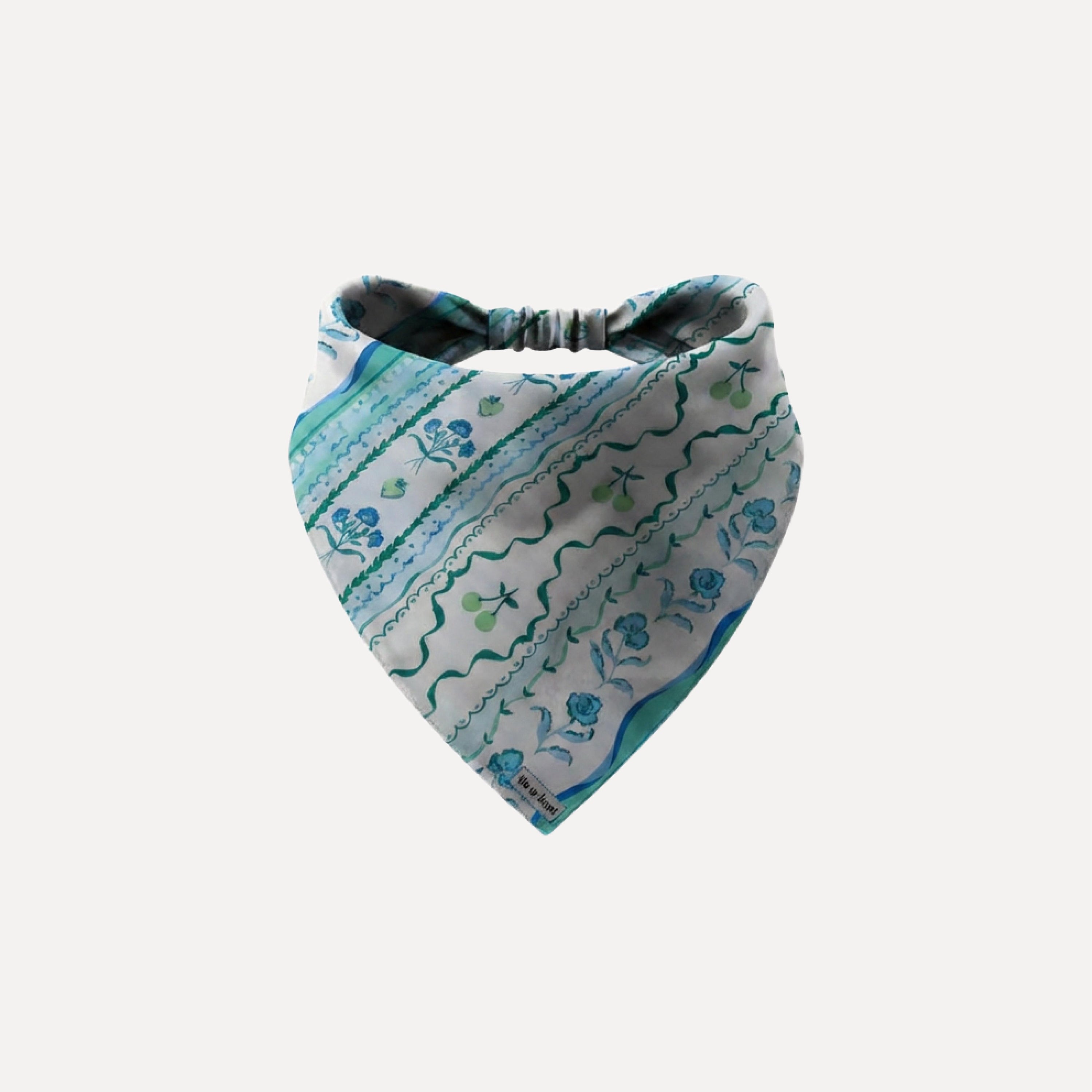 Mint green floral headband bandana with vintage-inspired pattern, soft fabric, and knotted design for stylish everyday wear.