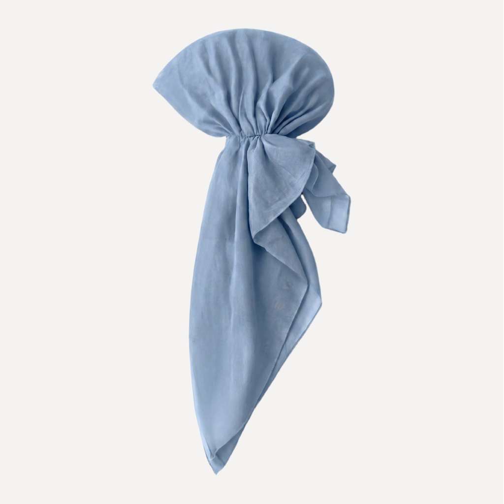 Pale Blue Solid Head Scarf by TUK styled in a pre-tied wrap, featuring soft lightweight fabric and elegant drape.