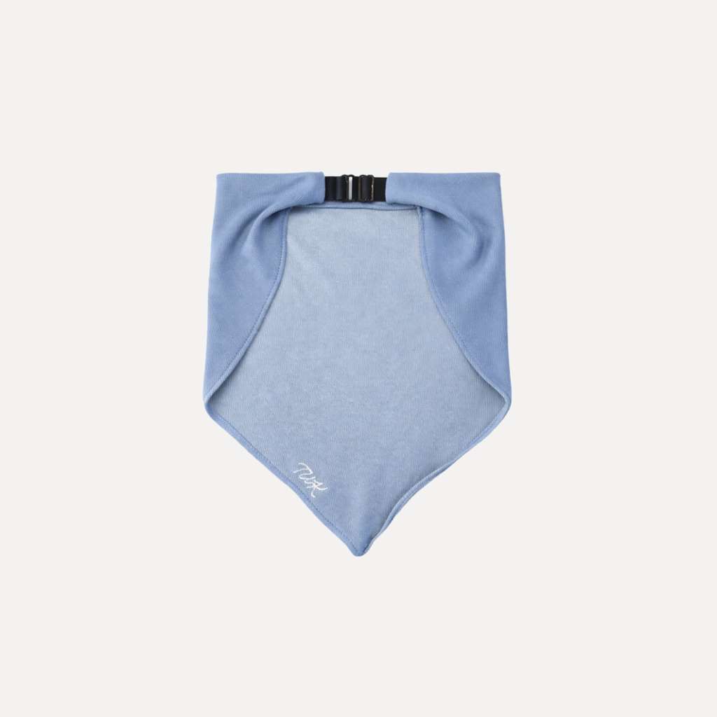 Back view of TUK Powder Denim Denim Bandana in soft powder-blue denim with adjustable buckle closure and clean finish.