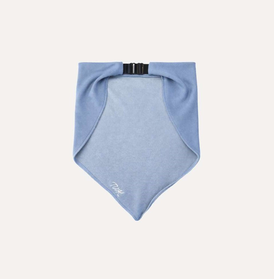 Back view of TUK Powder Denim Denim Bandana in soft denim blue, featuring an adjustable buckle closure and clean finish.