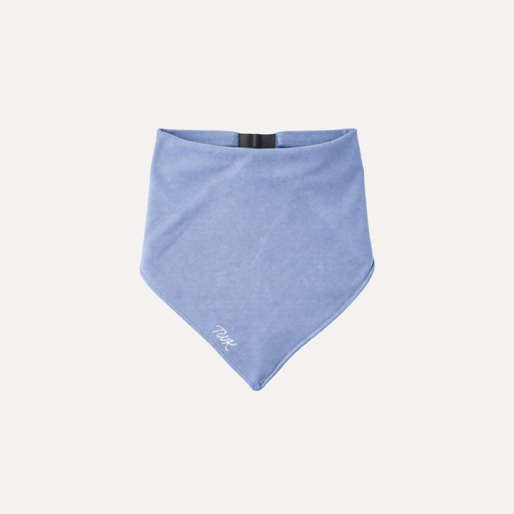 TUK Powder Denim Denim Bandana in soft powder-blue denim fabric featuring a minimalist triangular silhouette and fit.