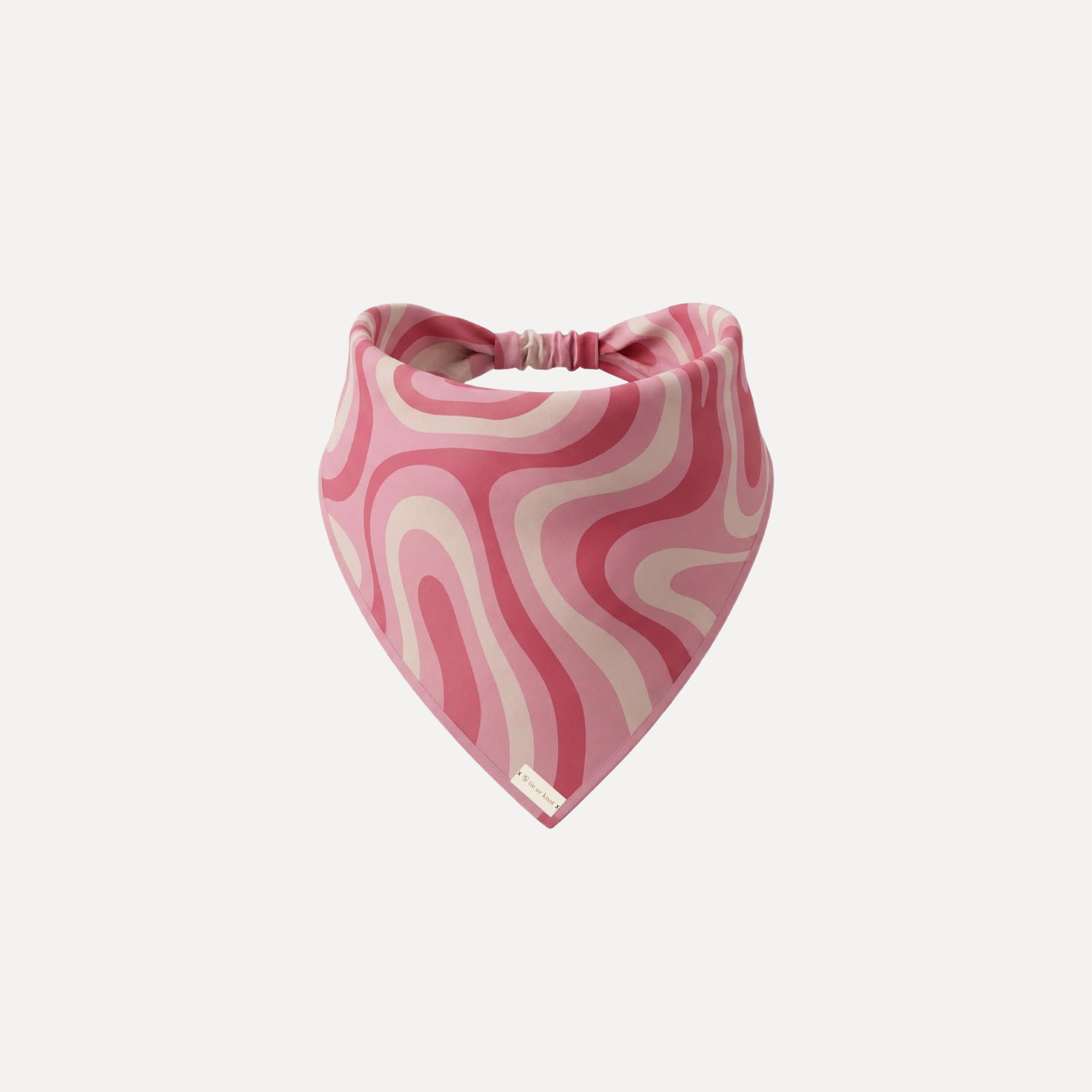 Pretty In Motion headband bandana with pink retro swirl pattern, soft fabric, stylish and trendy hair accessory for women.