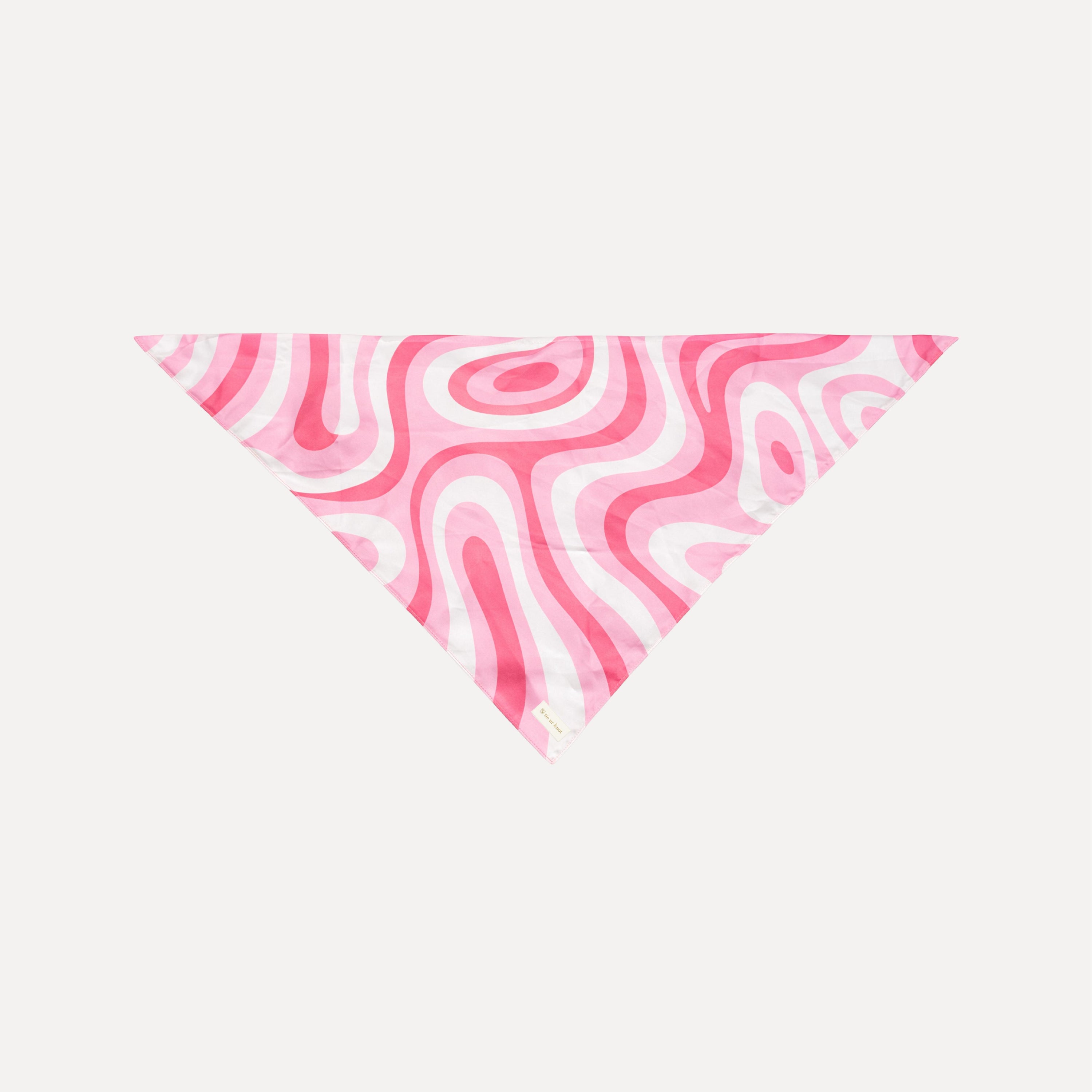 Pink abstract swirl silk scarf with fluid retro pattern, Pretty In Motion by TUK, feminine luxury headscarf accessory.