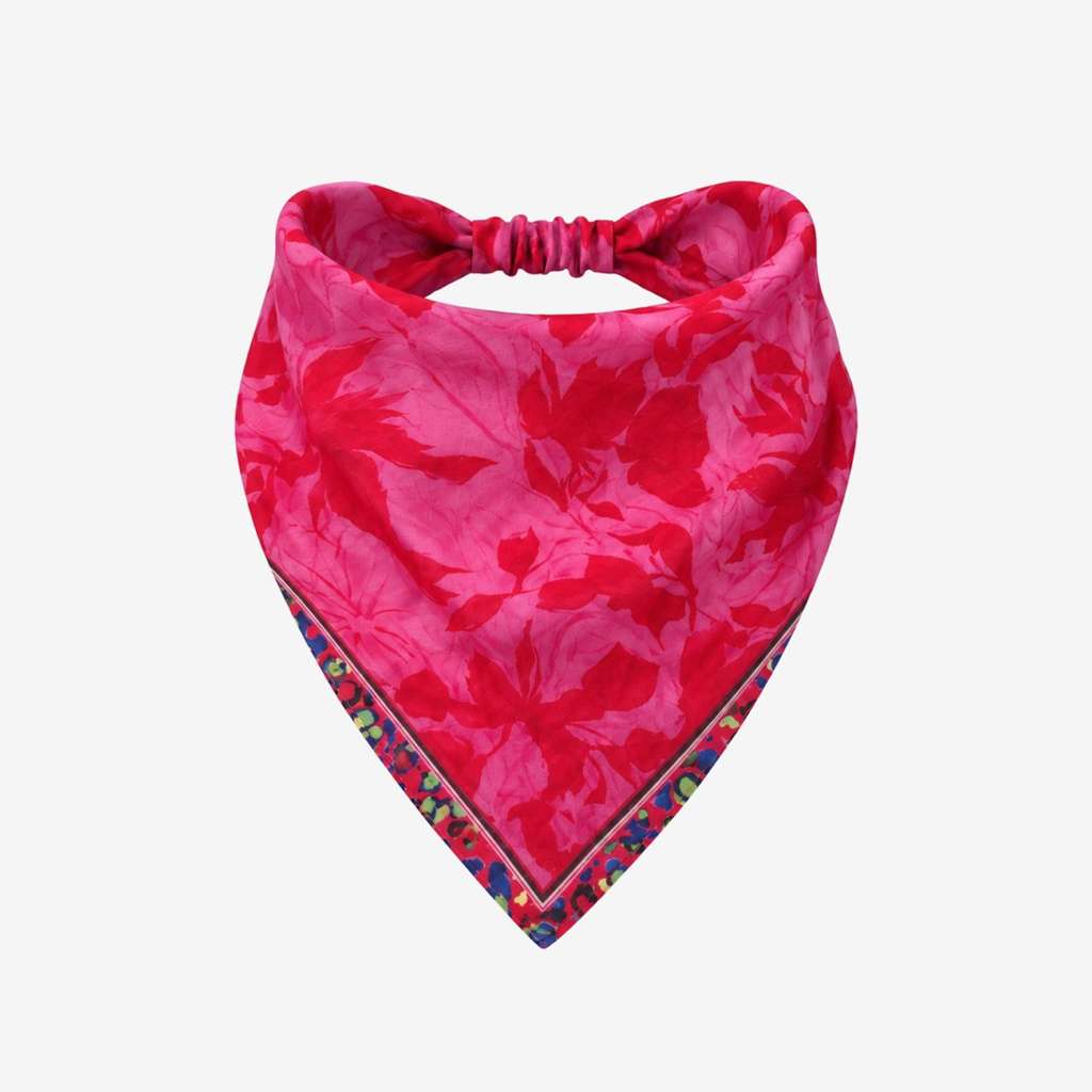 TUK Prima Ballerina Headband Bandana in vibrant pink floral print with a colourful border and comfortable elasticated back.