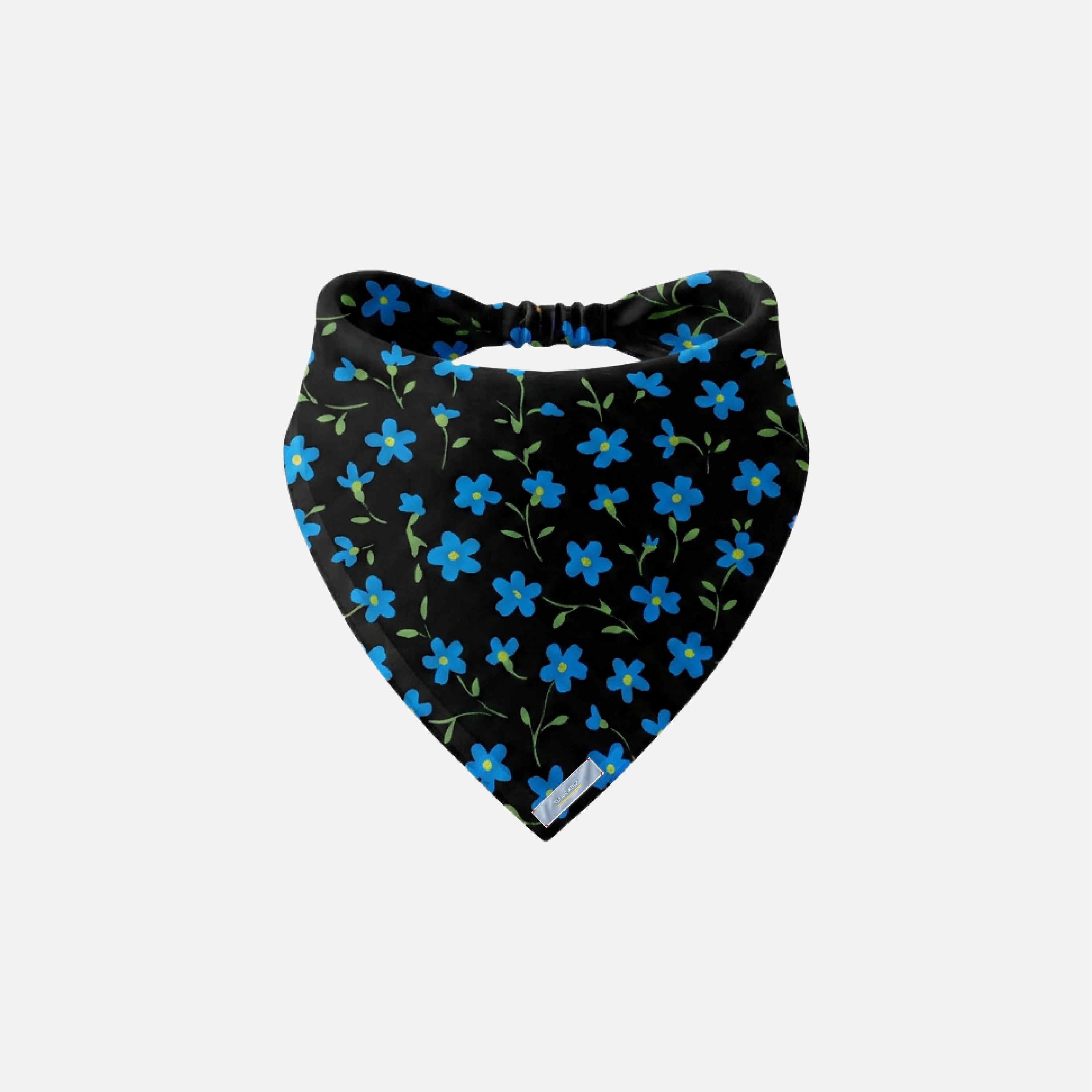 Black Something Blue Headband Bandana by TUK featuring scattered blue floral print, fabric, stylish versatile hair accessory!