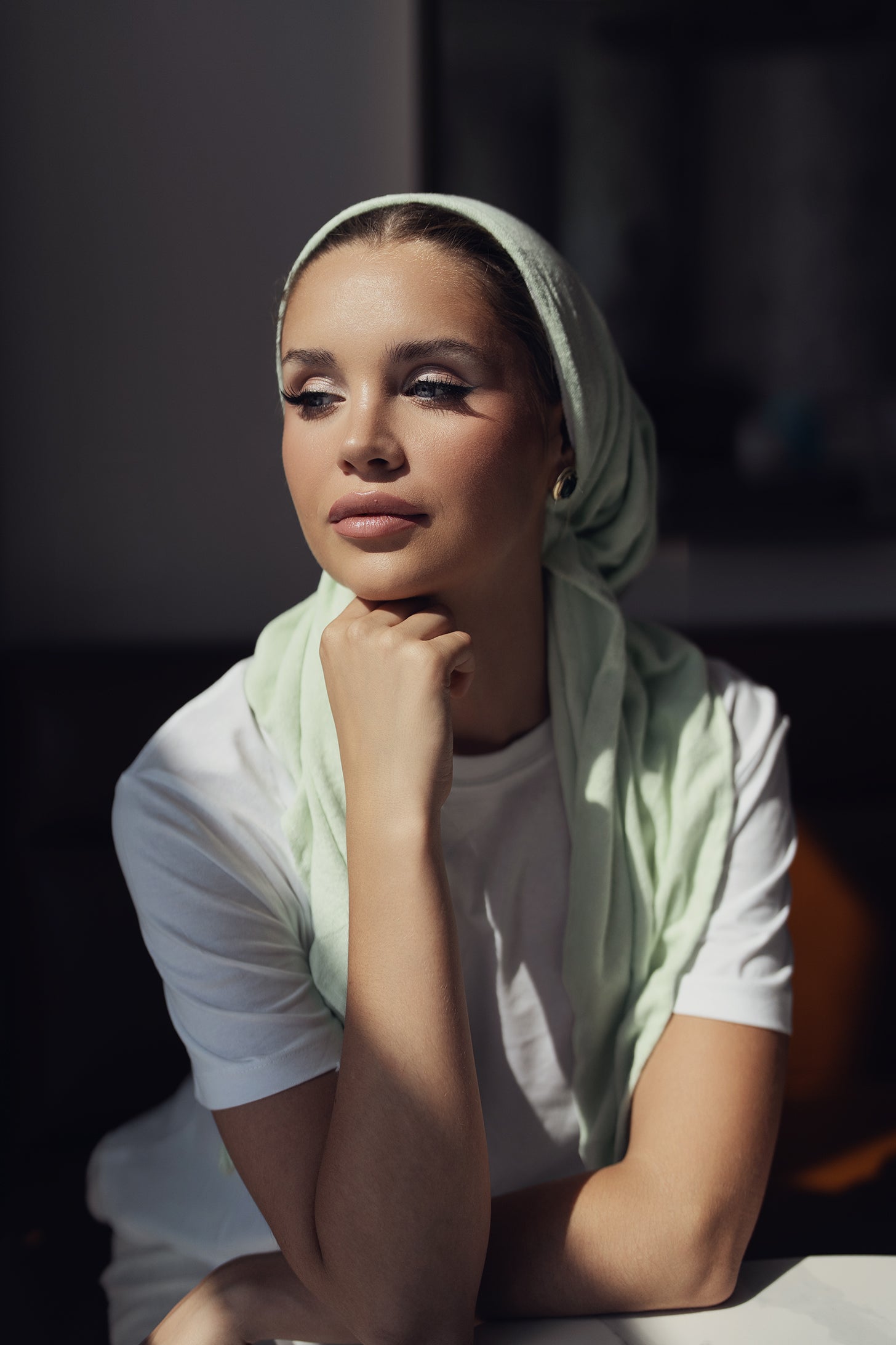 Soft Lime Terry Pre Tie Adjustable Head Scarf