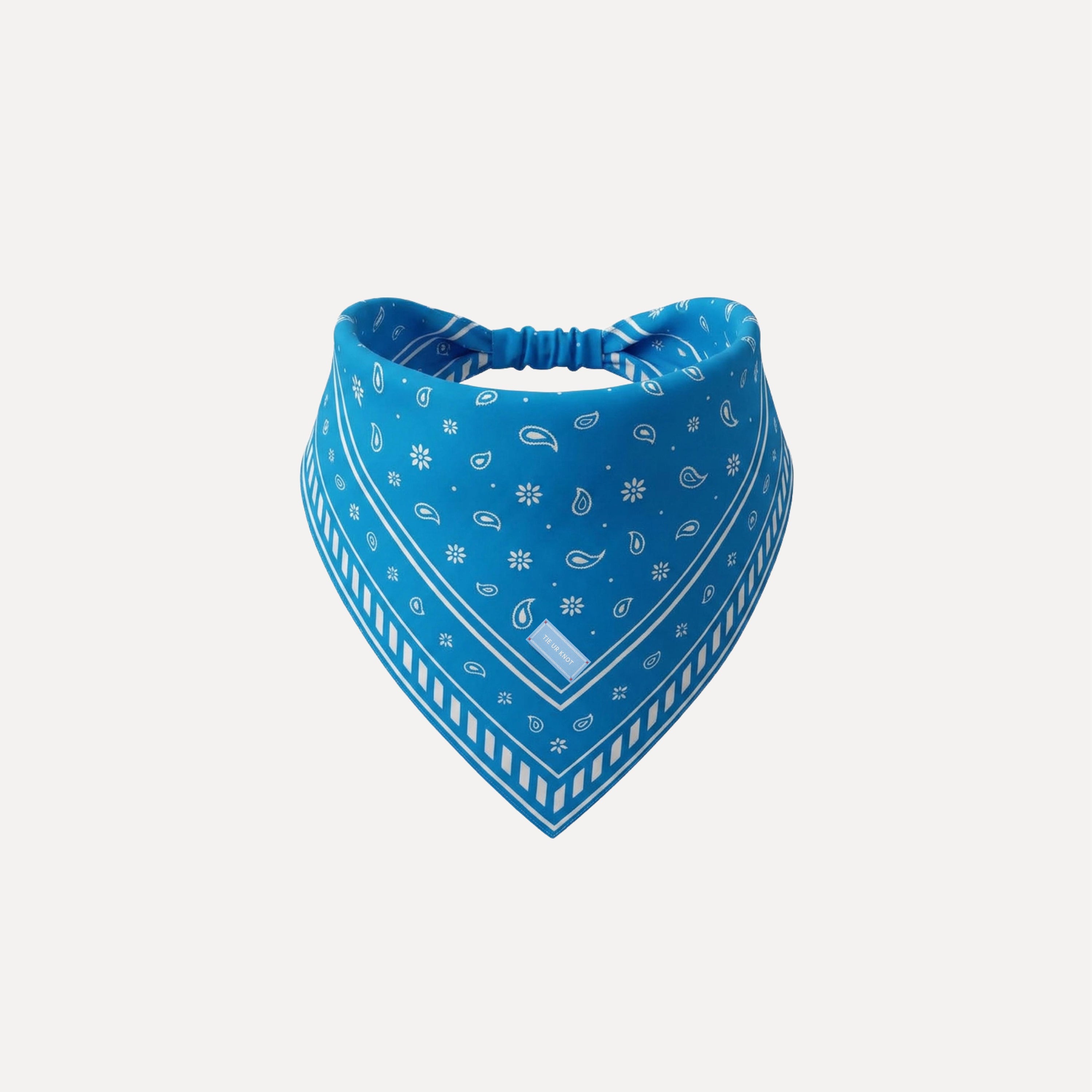 Tied & True Headband Bandana in classic blue paisley print, soft cotton baby headband with elastic back, perfect for everyday wear and outfits.