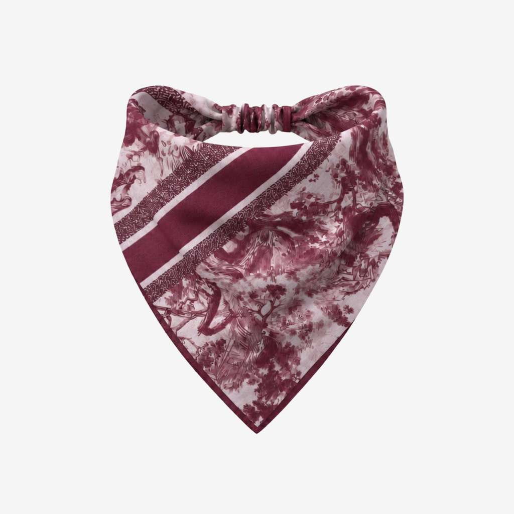 TUK Untamed & Untied Headband Bandana with burgundy toile print, bold diagonal stripe detail and a gathered elastic back.