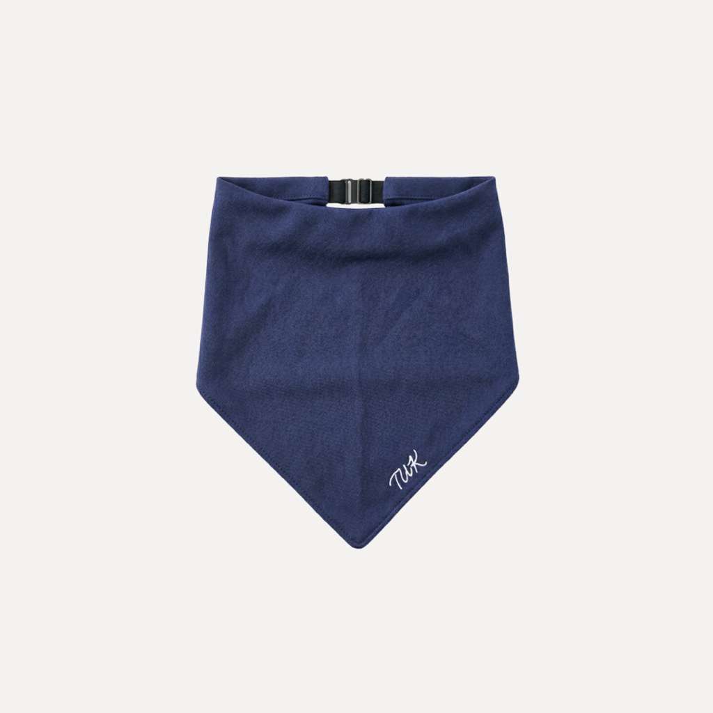 TUK Washed Indigo Denim Bandana in premium indigo-blue denim with adjustable buckle closure and minimalist design.