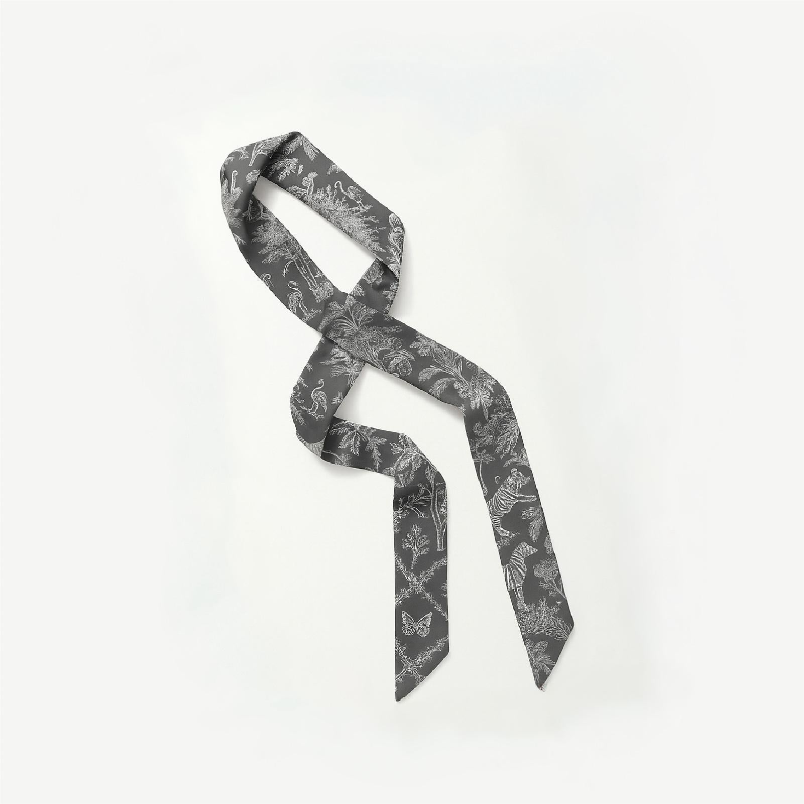 Elegant grey fashion ribbon with white nature sketches