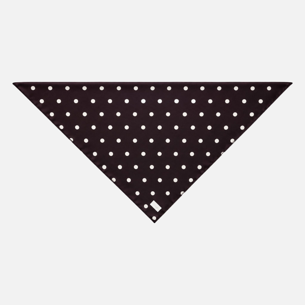 Brown Study Silk Bandana, a dark brown triangular bandana with white polka dots, photographed flat on a white background.